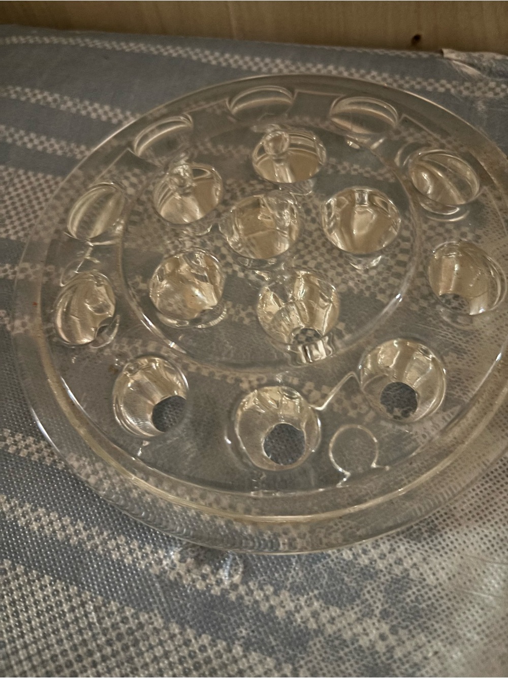 Vintage glass floral frog 16 holes